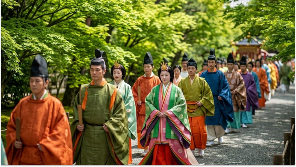 교토 아오이 마츠리 퍼레이드 시작 장면